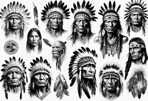 Native American theme man face photorealistic sleeve tattoo idea