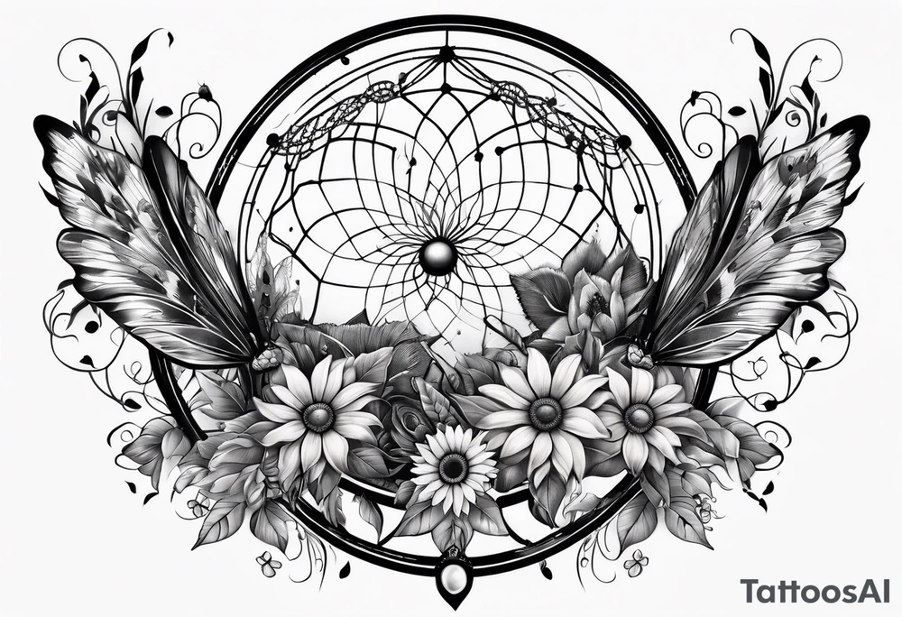 Sun flower dreamcatcher with butterflies tattoo idea