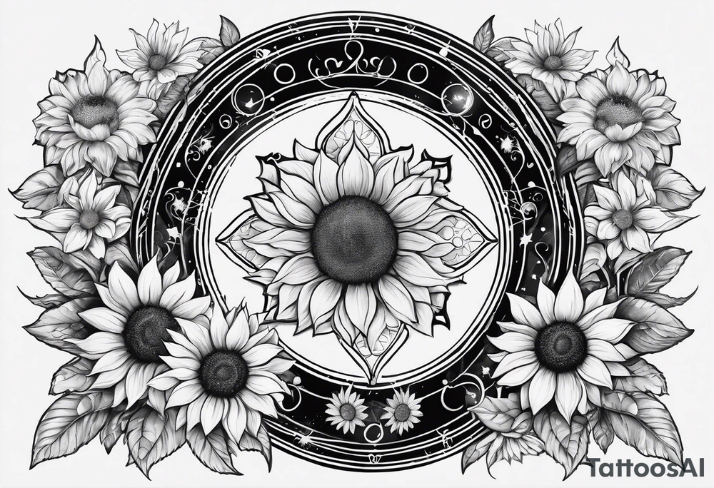 Zodiac sign Cancer, moon, sunflower, flowers, fairy, love, kind, fierce, sun, caring, butterfly, stars tattoo idea