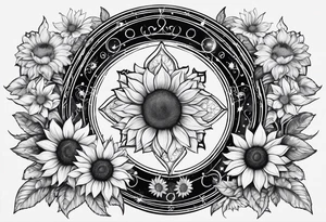 Zodiac sign Cancer, moon, sunflower, flowers, fairy, love, kind, fierce, sun, caring, butterfly, stars tattoo idea