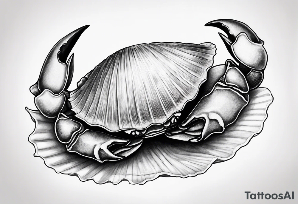 A crab claw next to a scallop seashell tattoo idea