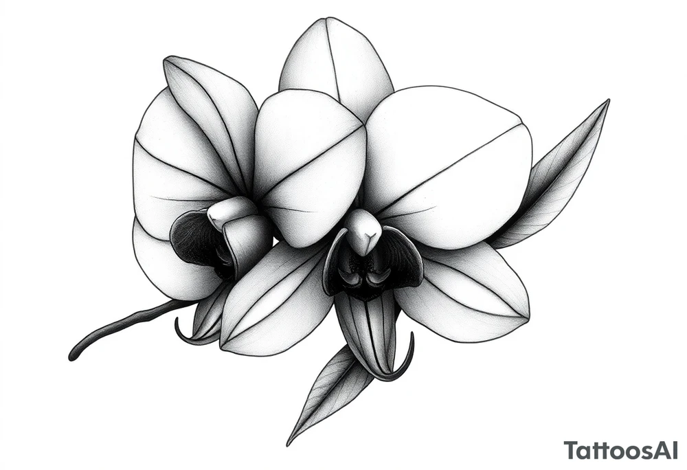 orchid with stem and leaves tattoo idea