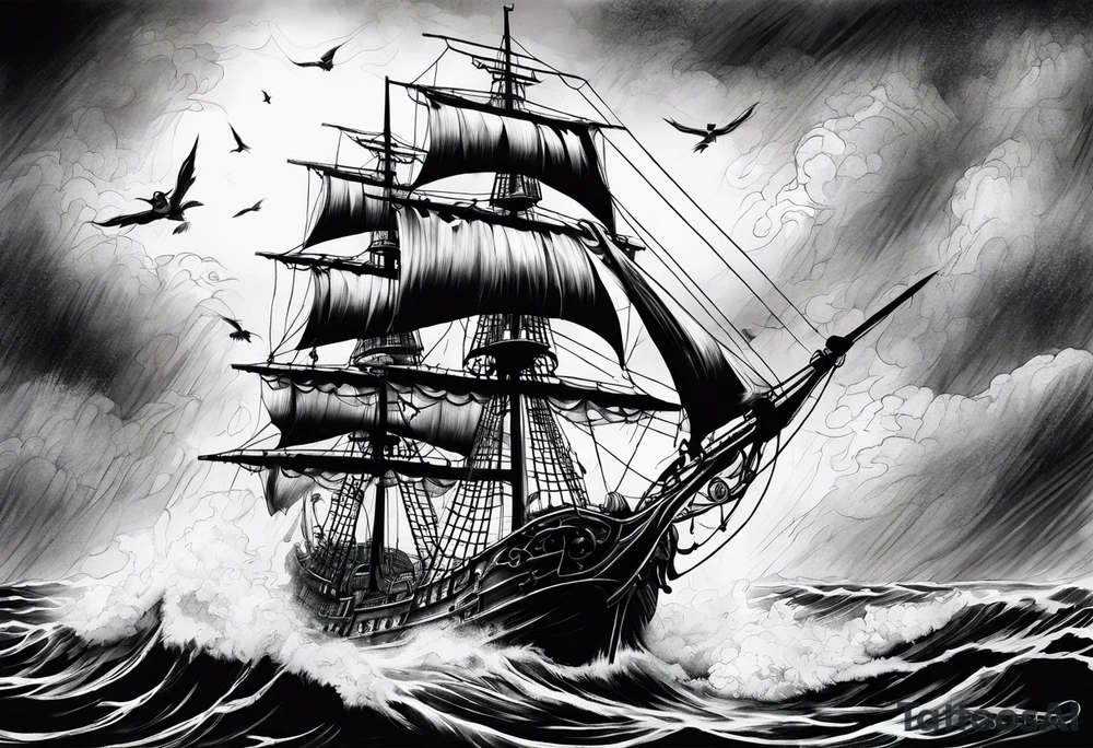 Pirate ship in a storm tattoo idea