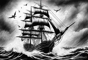 Pirate ship in a storm tattoo idea