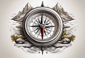 vintage compass with river falling over it tattoo idea
