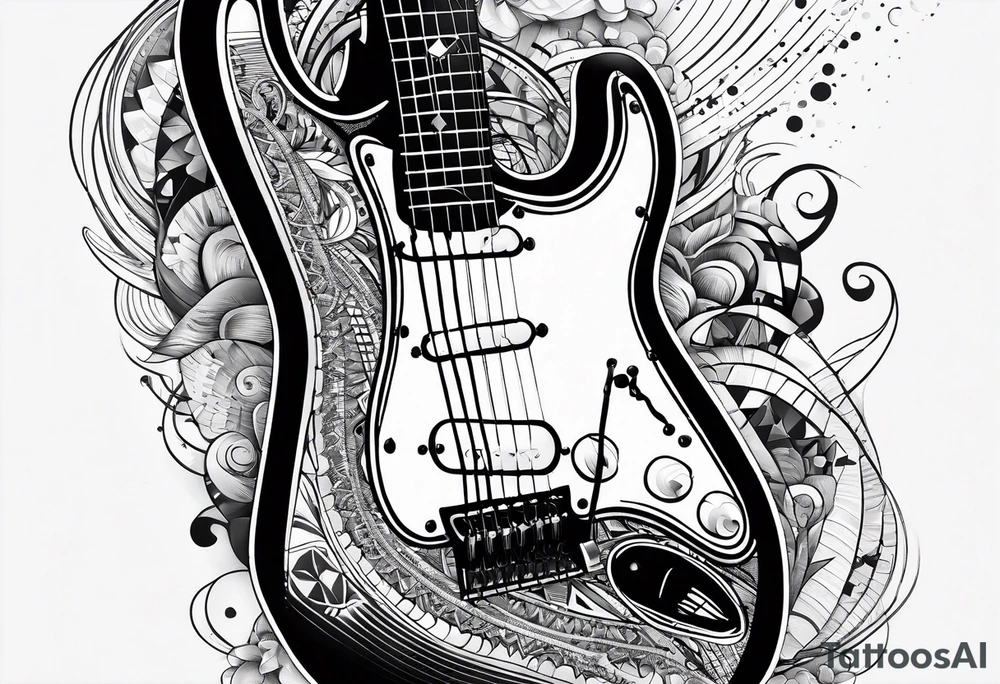 electric guitar with distorted signal coming out of it tattoo idea