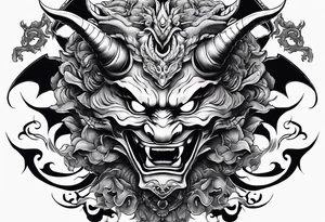 Oni mask with  adragon flying around the outside of it tattoo idea