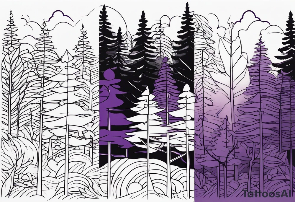 forest, lineswork, purple and black tattoo idea