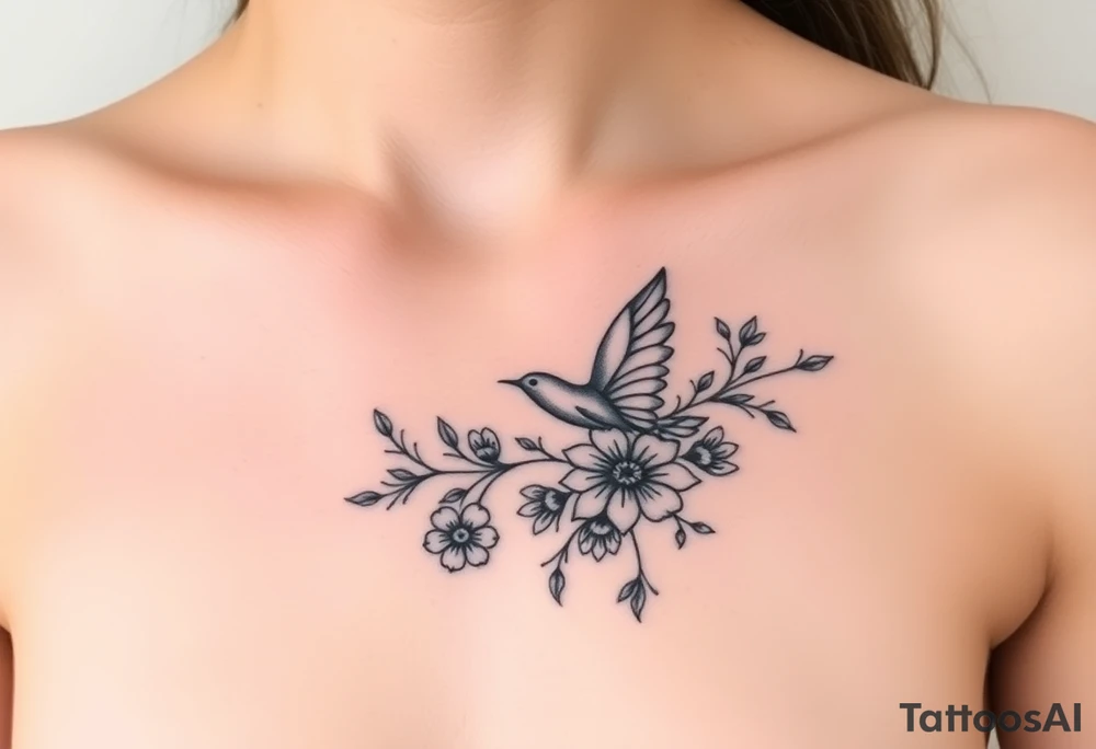 Je veux un tatouage underboobs délicat et ornemental. Il doit représenter ma renaissance après une dépression post-partum, avec des éléments à la fois féminins, naturels et profondément symboliques. Le coquelicot est central pour moi, entouré d’un papillon, de fleurs de cerisier et de feuillages fins. L’ensemble doit exprimer ma force douce, ma fragilité assumée, et ma métamorphose personnelle. tattoo idea