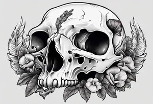 Bird skull with mushrooms and nature in the background tattoo idea
