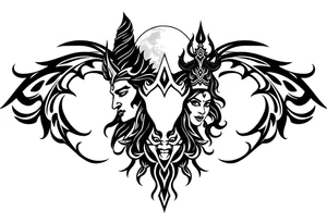 Lord Shiva, Godess Kali, Godess Lilith Together with the moon in the background tattoo idea