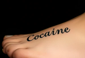 Cocaine written on somebody's foot to be tattooed tattoo idea