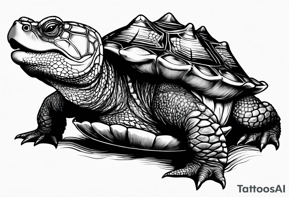 alligator snapping turtle, front view tattoo idea