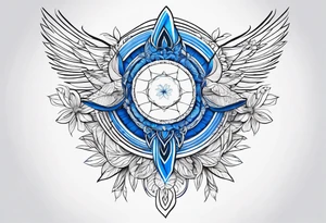 Linear minimalistic metatron , with abstract floral patern in blue linear design tattoo idea