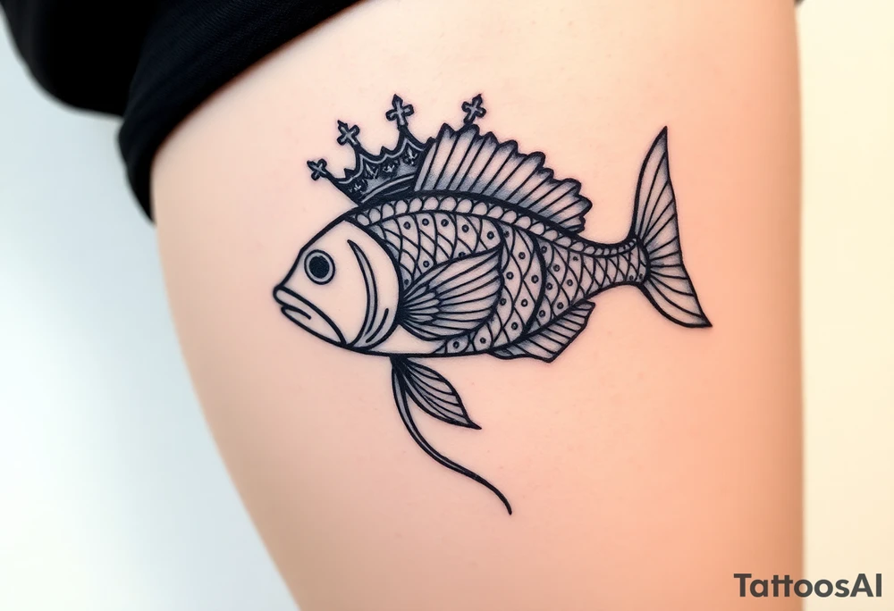majestic fish with a crown tattoo idea