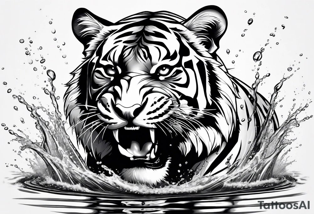 full tiger body splashing paw into water tattoo idea