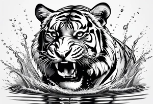 full tiger body splashing paw into water tattoo idea