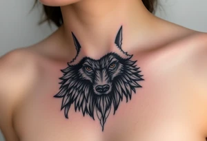 Big bad wolf nursery rhyme wearing a sheep costume with sheep head hood to kill and eat the three little pigs and little red riding hood tattoo idea