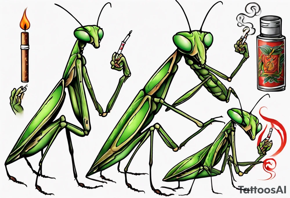 praying mantis with cigarette tattoo idea