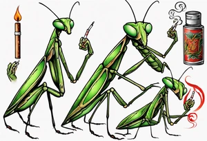 praying mantis with cigarette tattoo idea