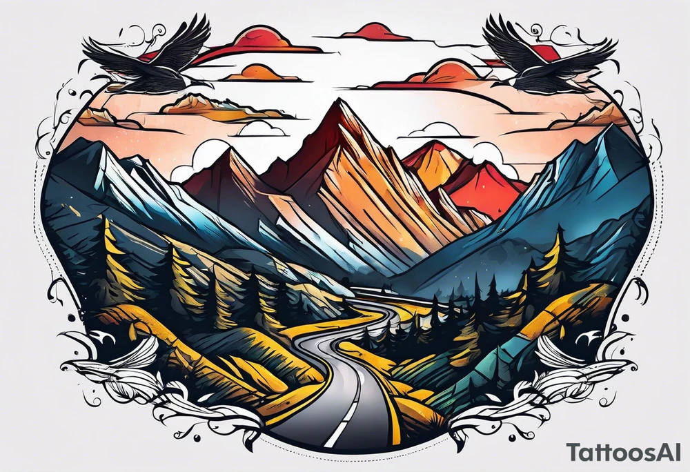 Road through mountains tattoo idea