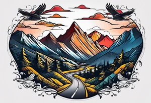 Road through mountains tattoo idea
