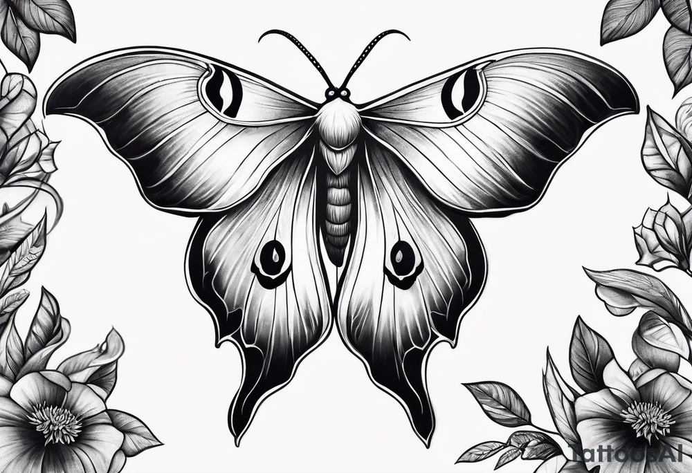 black and white luna moth tattoo with shading tattoo idea