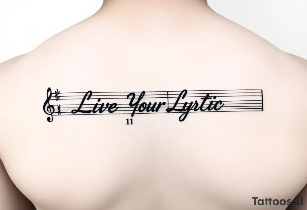 sheet music with the first 1 minute of Santana's song samba pa ti with the phrase "Live Your Lyrics" in fancy cursive between the top and bottom staves tattoo idea