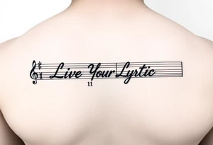 sheet music with the first 1 minute of Santana's song samba pa ti with the phrase "Live Your Lyrics" in fancy cursive between the top and bottom staves tattoo idea