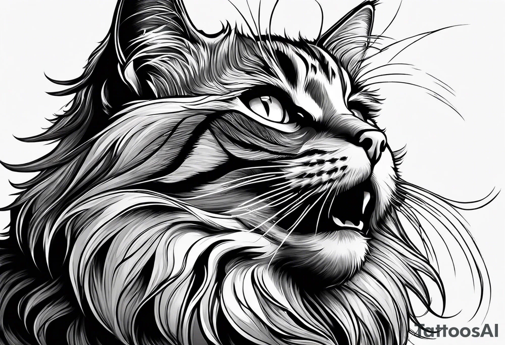 A cat extends its paw to the beast looking at it tattoo idea A cat extends its paw to the beast looking at it tattoo idea