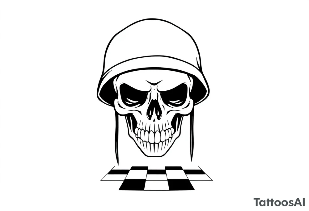 soldier skull with checkered floor tattoo idea