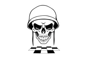 soldier skull with checkered floor tattoo idea