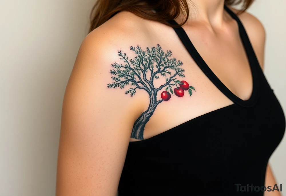 Tree tattoo. Cedar pine cherry. Upper arm. tattoo idea