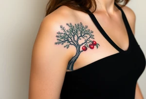 Tree tattoo. Cedar pine cherry. Upper arm. tattoo idea