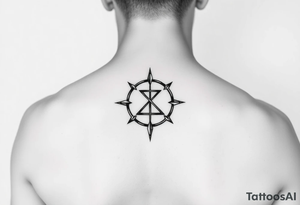 Create a minimalist black-ink tattoo design inspired by the philosophy of self-reliance and personal responsibility. The design should symbolize owning both successes and failures without crediting or blaming others, in an agnostic context. tattoo idea