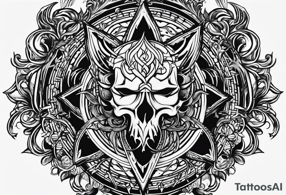 a incubus insignia tattoo. the tattoo needs to have a heart in the center. i want the whole tattoo to be liney and sharp. tattoo idea