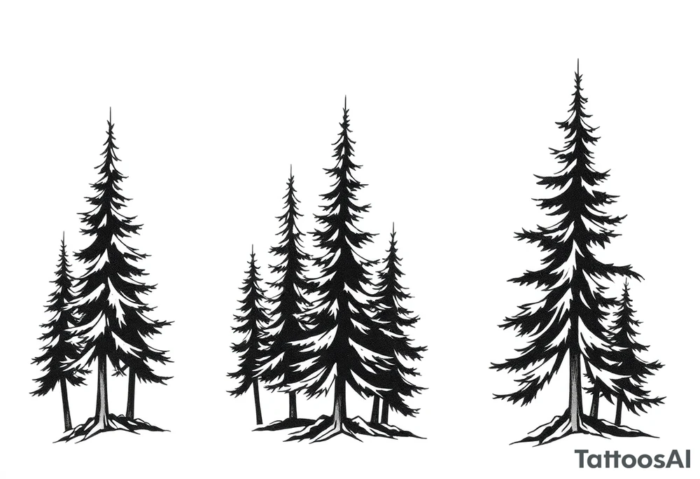 Coniferous forest trees in black and gray tattoo sleeve tattoo idea