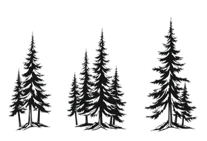 Coniferous forest trees in black and gray tattoo sleeve tattoo idea