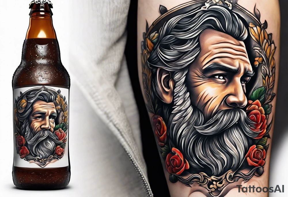 A bottle of beer with a sad face tattoo idea