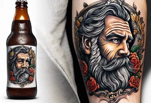 A bottle of beer with a sad face tattoo idea
