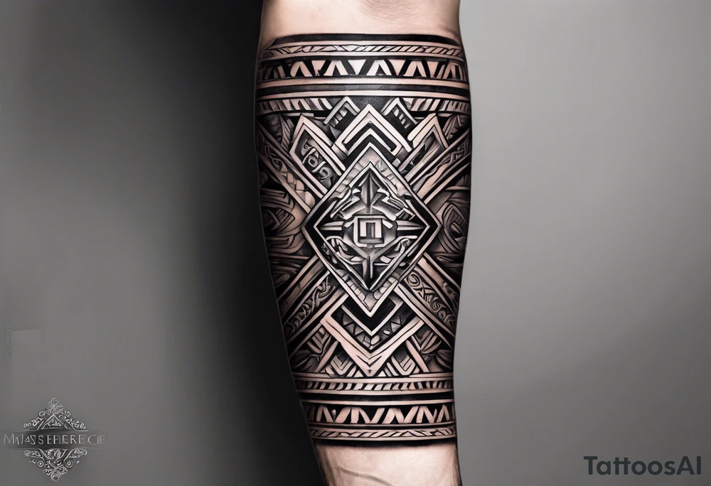 male forearm tribal tattoo with slavic ornaments, symbols and a black stripe 4 cm wide around the whole forearm tattoo idea