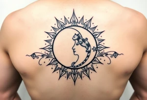 celestial sun and moon embrace with panther constellation patterns tattoo idea