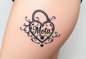 Heart shaped lock with the name Mota in it tattoo idea