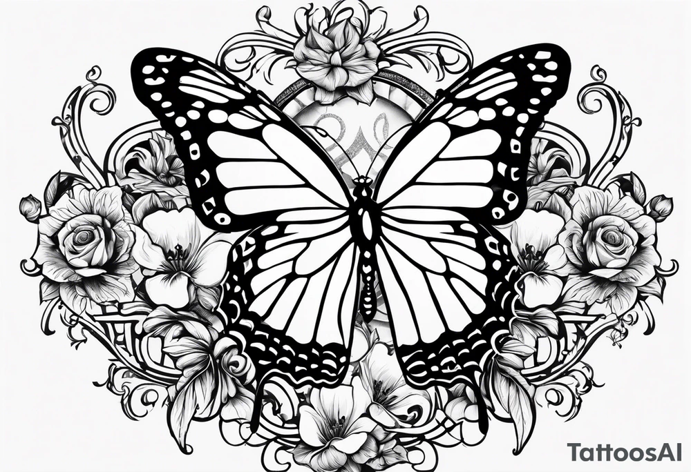The initials R and S with a butterfly and the date 06/11/2010 tattoo idea