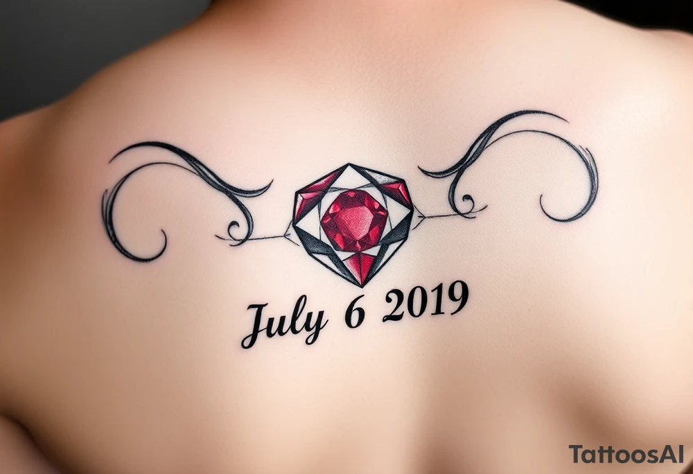 Ruby gemstone with the birthday July 6, 2019 tattoo idea