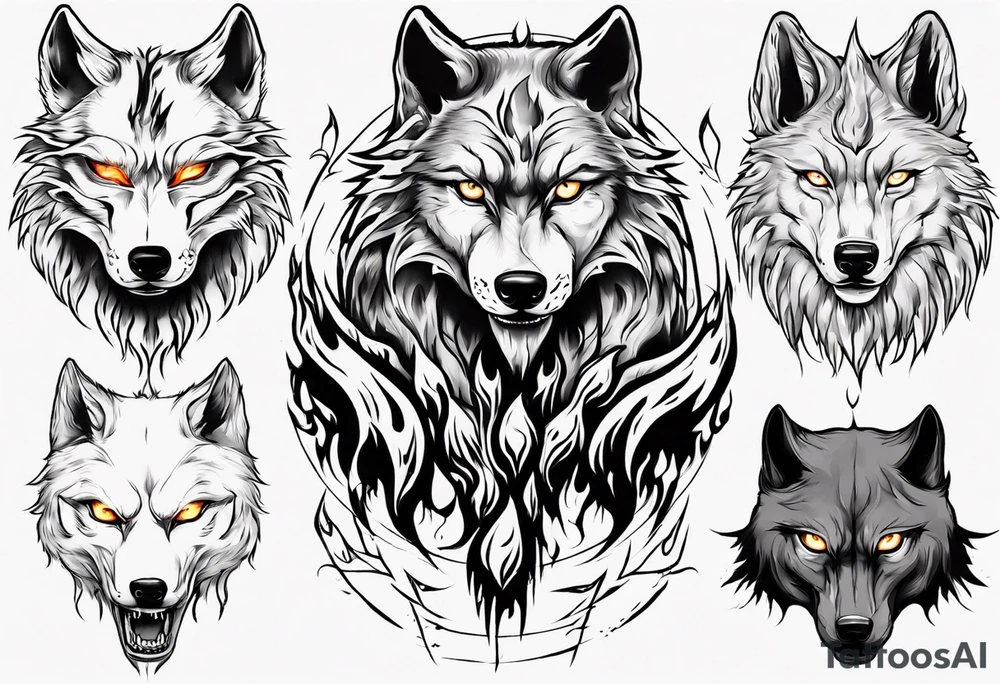 wolf with fire eyes tattoo idea