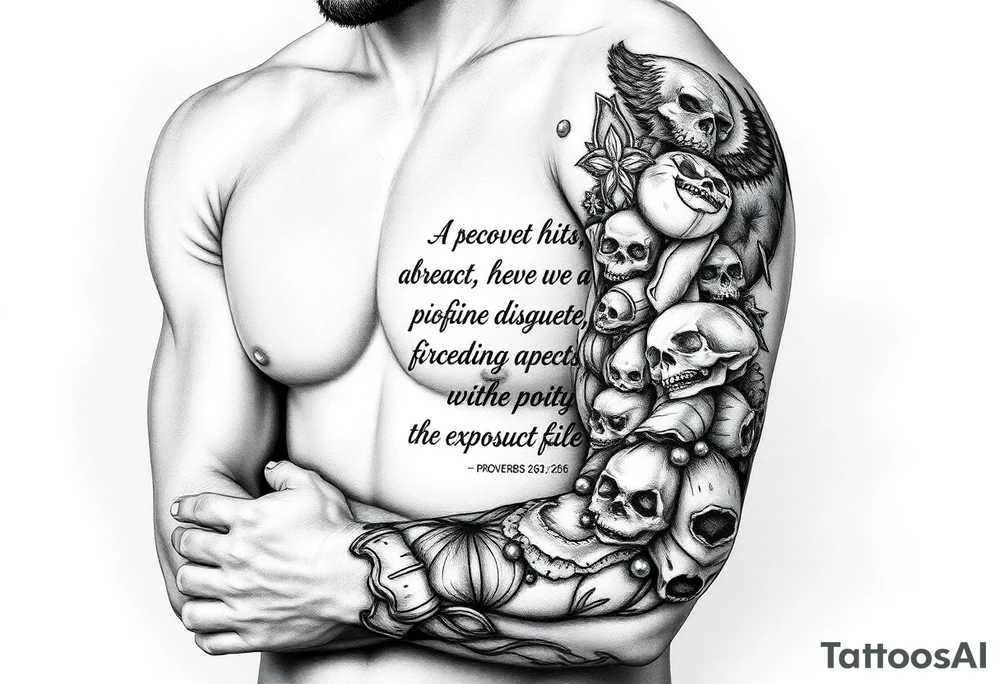 this bible verse proverbs 26: 25-26
He who hates, disguises it with his lips, And lays up deceit within himself,Their hatred may be concealed by deception, but their wickedness will be exposed in the assembly tattoo idea
