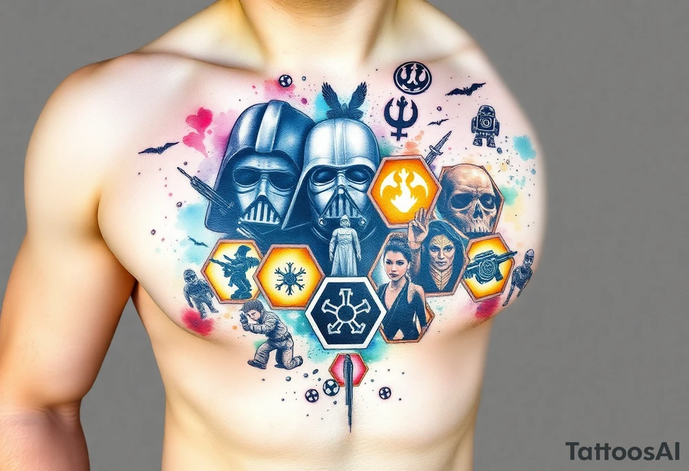 starwars characters and symbols inside honey combs tattoo idea