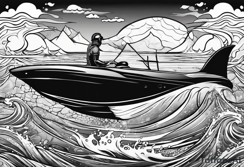 ice berg from underwater with a scubadiver swimming below it tattoo idea