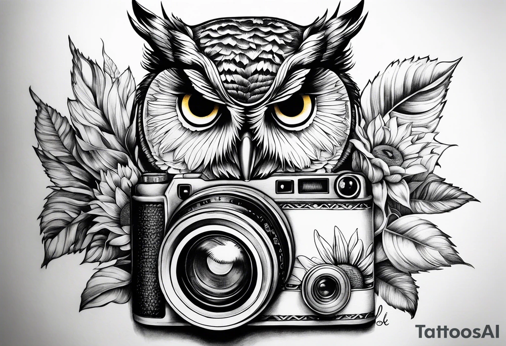 Owl, Nancy, oclides, Monique, sunflower, camera, book tattoo idea